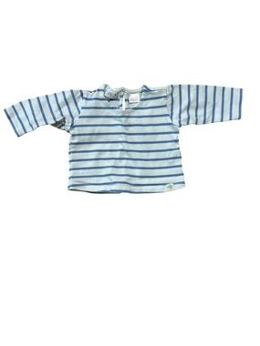 Zara Blue and White Striped Long-Sleeve Top